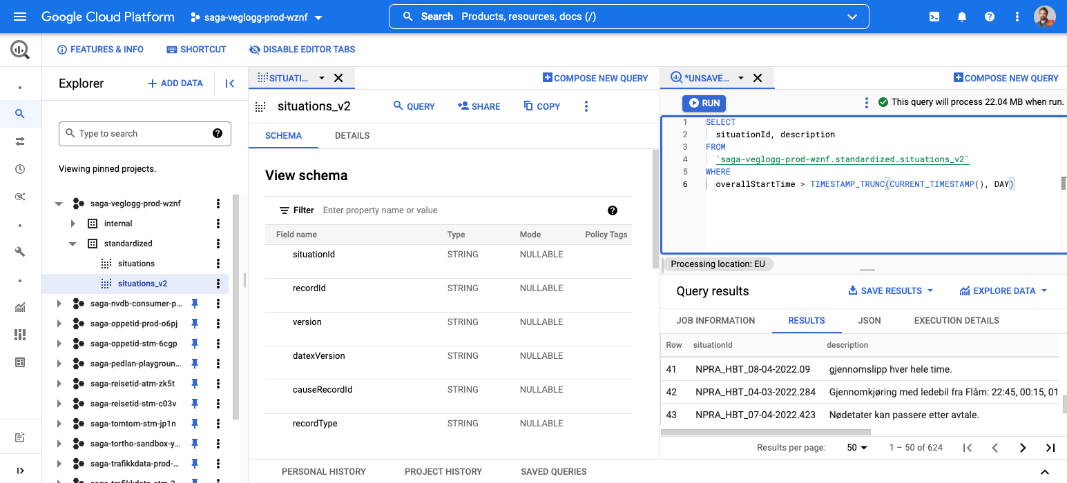 Eksempel på bruk av BigQuery i Google Cloud Console